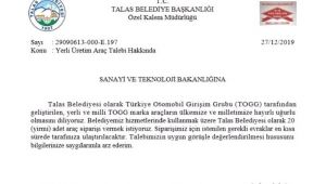 TOGG'a Bir Sipariş de Kayseri'den