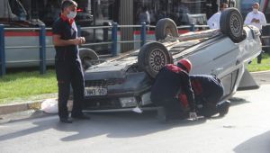 Kayseri’de takla atan otomobilde şans eseri yaralanan olmadı