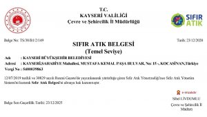 Kayseri Büyükşehir Belediyesi 'Sıfır Atık' belgesi aldı