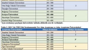 ERÜ'nün THE 2021 Yılı Etki Sıralamasındaki Başarısı