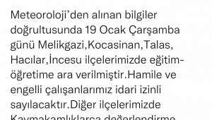 Kayseri'de 5 ilçede eğitime kar engeli