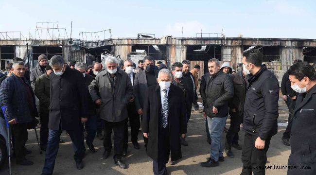 Başkan Büyükkılıç, yangından zarar gören garajı inceledi, destek sözü verdi