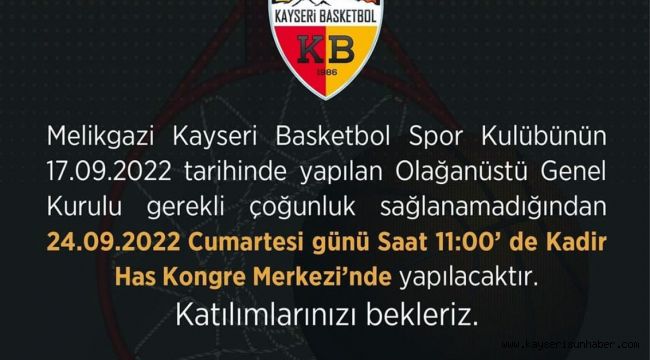 Melikgazi Kayseri Basketbol Genel Kurulu ertelendi
