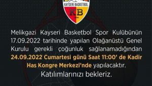 Melikgazi Kayseri Basketbol Genel Kurulu ertelendi