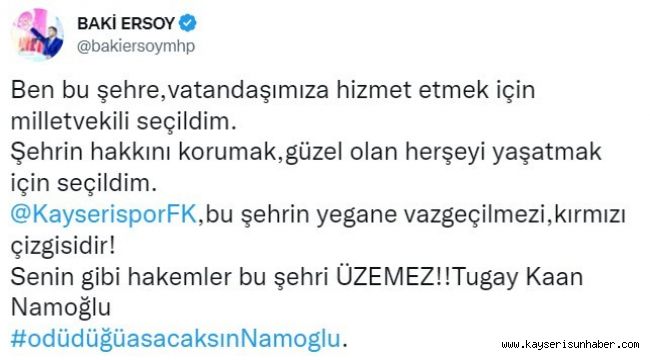 Kayserispor'dan hakem Numanoğlu'na tepki