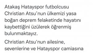 Kayserispor'dan Atsu için başsağlığı mesajı