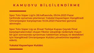 Kayserispor - Ümraniyespor maçı Pazartesi'ne alındı