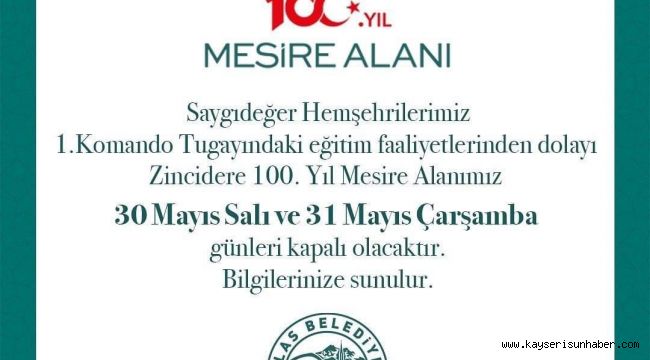 Zincidere Mesire Alanı 2 Gün Kapalı Olacak