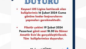 Kayseri U-15 Ligi fikstürü 19 Şubat'ta çekilecek