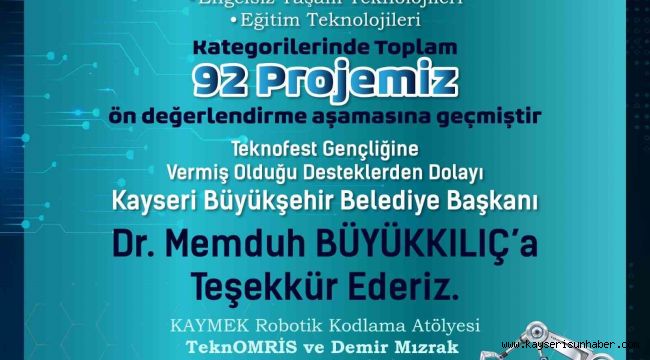 KAYMEK'in Teknofest gençliği 92 proje ile ön değerlendirme aşamasına geçti