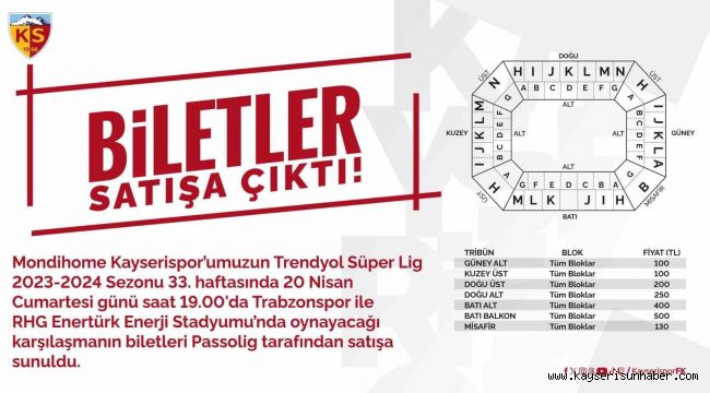 Kayserispor-Trabzonspor maçı bilet fiyatları belli oldu