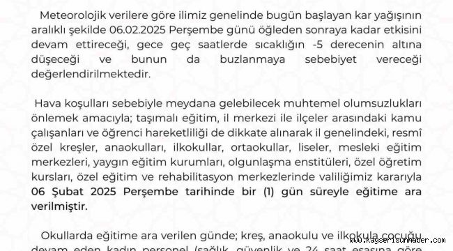 Kayseri'de eğitime kar engeli