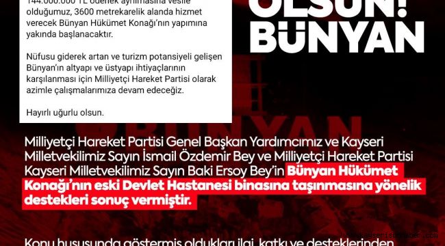 MHP'li Özdemir'den Bünyan'a hükümet konağı müjdesi