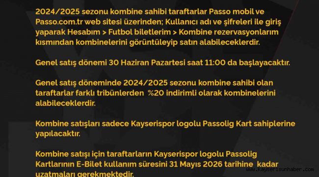 Kayserispor, kombine bilet fiyatlarını belirledi