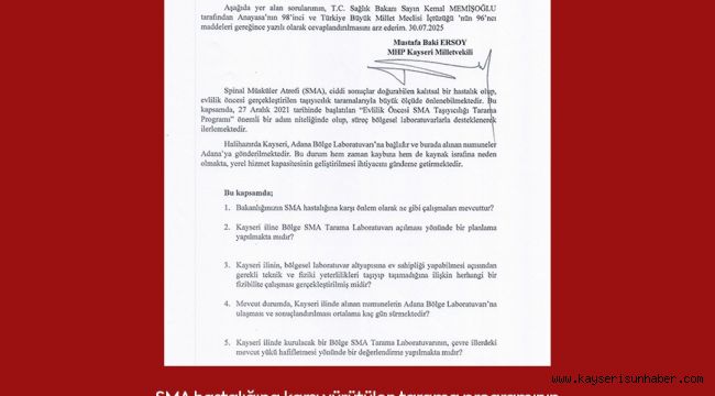 Baki Ersoy'dan Kayseri'ye Bölge SMA Laboratuvarı talebi