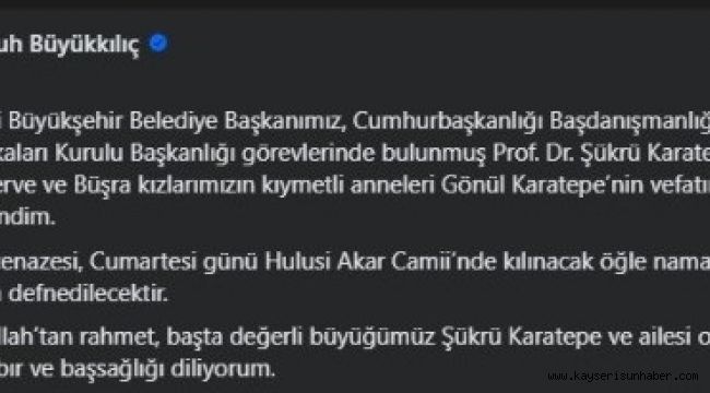 Şükrü Karatepe'nin eşi hayatını kaybetti