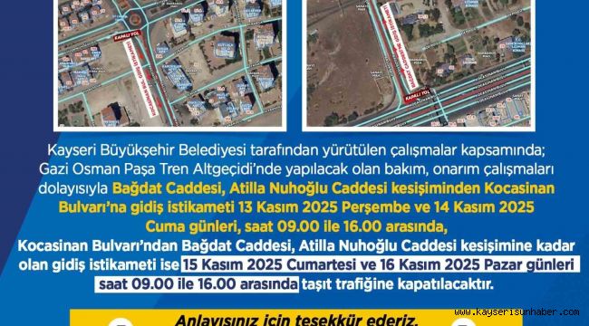 Büyükşehir Belediyesi'nden sürücülere 'onarım çalışması' uyarısı