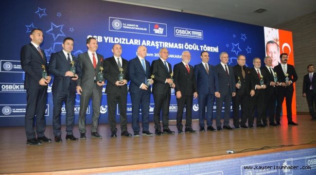 Kayseri OSB Başkanı Yalçın'a Sanayi ve Teknoloji Bakanı Kacır'dan ödül