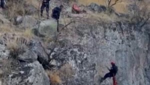 Uçurumda mahsur kalan keçi kurtarıldı