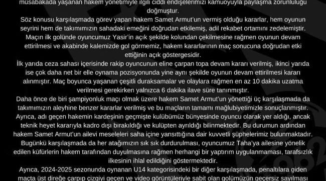 Kocasinan Şimşekspor'dan sert açıklama: "Bu hakemi maçlarımıza istemiyoruz"